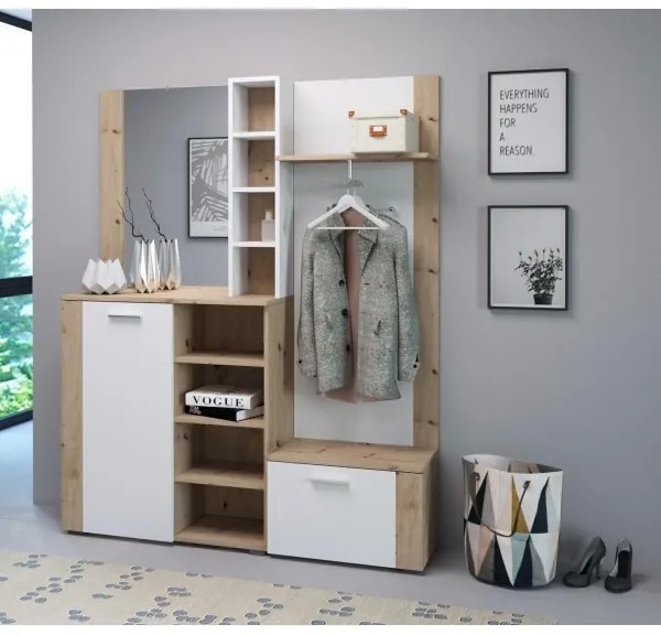 Panou pentru hol cu oglindă KEVIN, maro/alb