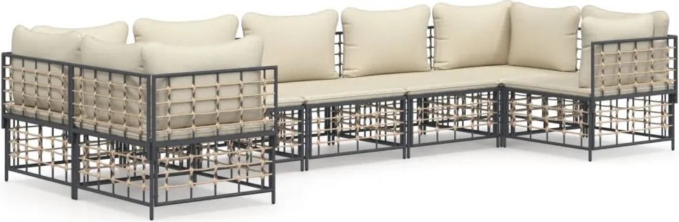 vidaXL Set mobilier de grădină cu perne, 7 piese, antracit, poliratan