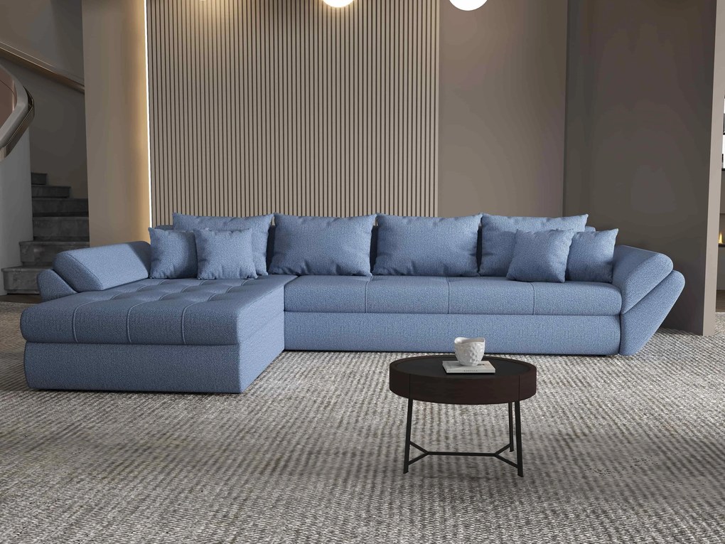 Colțar extensibil dumonde cu ladă de depozitare si sezut confortabil din spuma high-density, Loana XL Enjoy Albastru 335x185 cm