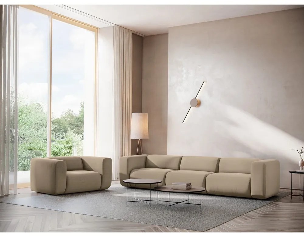 Canapea bej cu tapițerie din catifea 319 cm Ekahi – Makamii