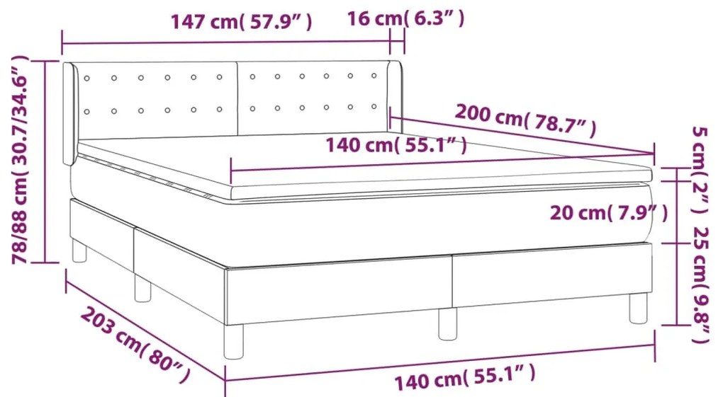 Pat box spring cu saltea, negru, 140x200 cm, textil Negru, 140 x 200 cm, Nasturi de tapiterie