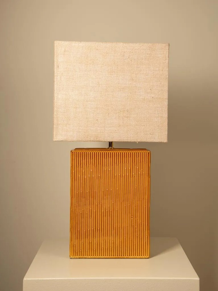 Lampă de masă din iută naturală cu structură din ceramică, bej și camel, finisaj natural, 70×36×18 cm, „Esthar"