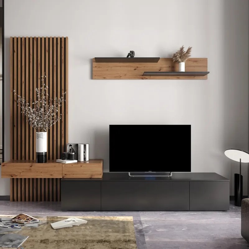 Comoda TV Litende Pako World Sonoma 249.5x42x199.5 cm