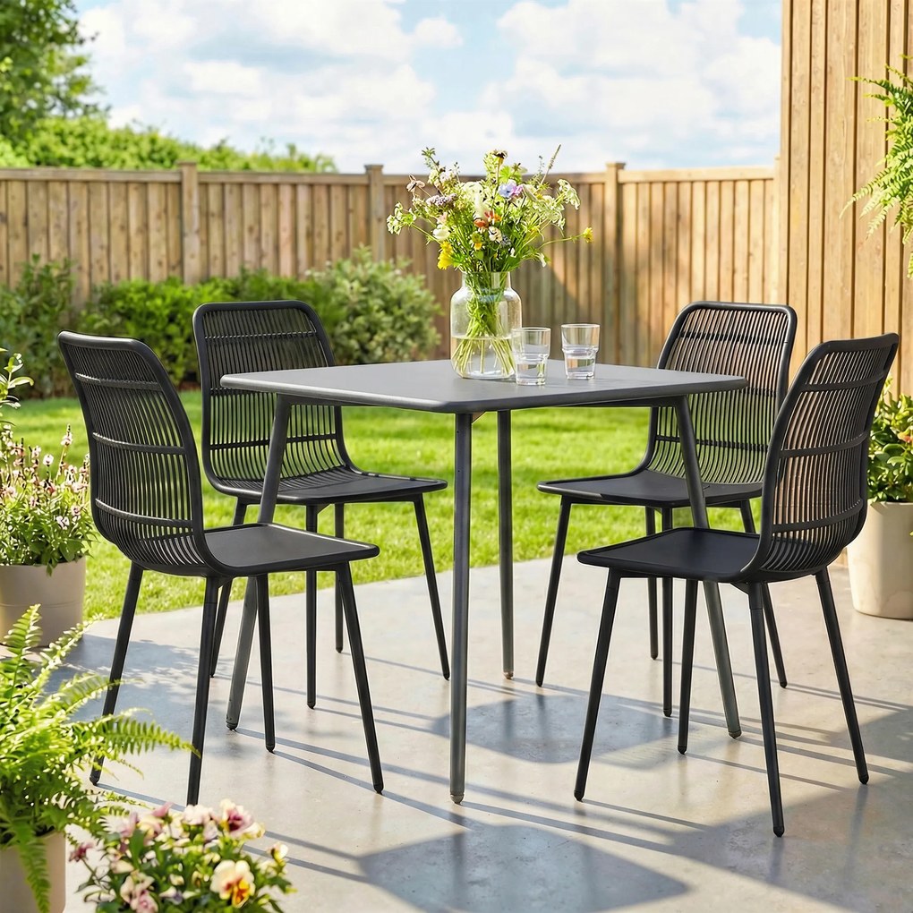Outsunny Scaune de Dining pentru Exterior Set de 4, Scaune de Grădină cu Spatar Fisurat, Negru | Aosom Romania