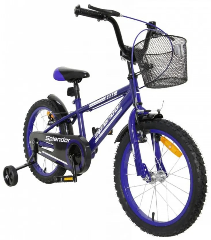 Bicicleta pentru copii NOVOKIDS™ Splend'Or Boom Edition, Cosulet, Roti 18" inch, Max 45 kg, Cadru otel, Roti ajutatoare, Ghidon reglabil, Albastru