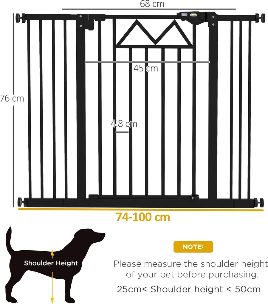 PawHut Barieră pentru câini cu 4 șuruburi reglabile și bandă adezivă, din metal și plastic, 74-100x76 cm, negru | Aosom Romania