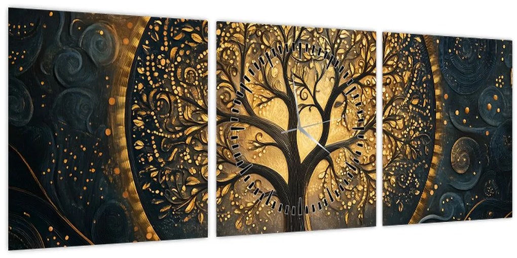 Tablou – Arbore cu aură aurie (cu ceas) (90x30 cm)
