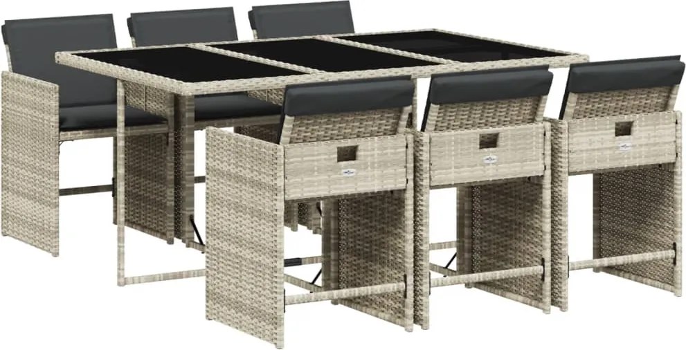 vidaXL Set mobilier de grădină cu perne, 7 piese gri deschis poliratan