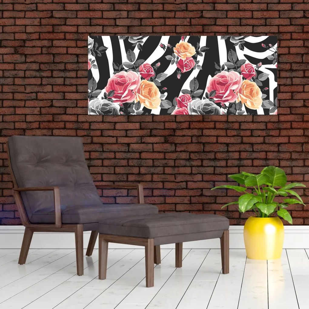 Tablou cu trandafiri înfloriți (120x50 cm)