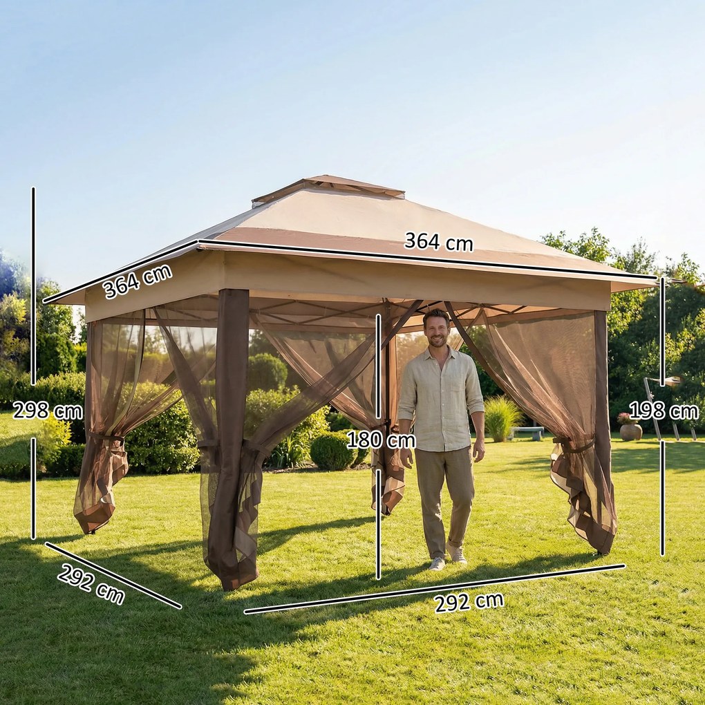 Outsunny Tonnelă pavilion de grădină pop-up pliabilă oțel poliester plase de țânțari + geantă de transport cu roți kaki maro | Aosom Romania