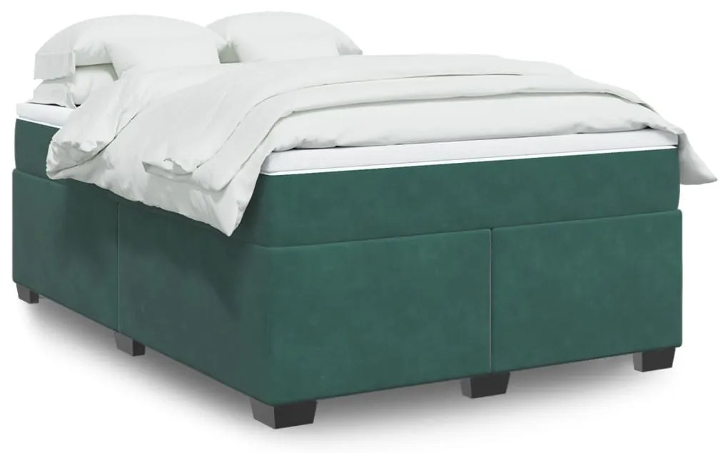 vidaXL Pat box spring cu saltea, verde închis, 140x200 cm, catifea