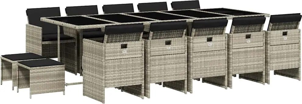 vidaXL Set mobilier de grădină cu perne 15 piese gri deschis poliratan