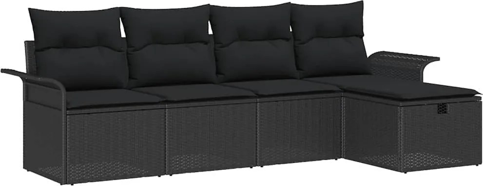 vidaXL Set de canapele pentru grădină cu pernă 5 pcs Negru Rattan poli