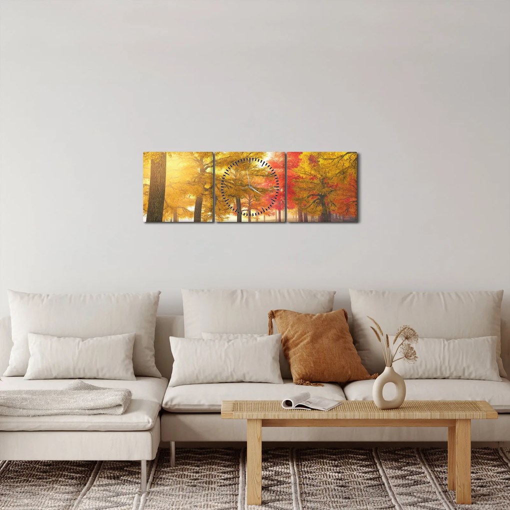 Tablou cu copaci toamna (cu ceas) (90x30 cm)