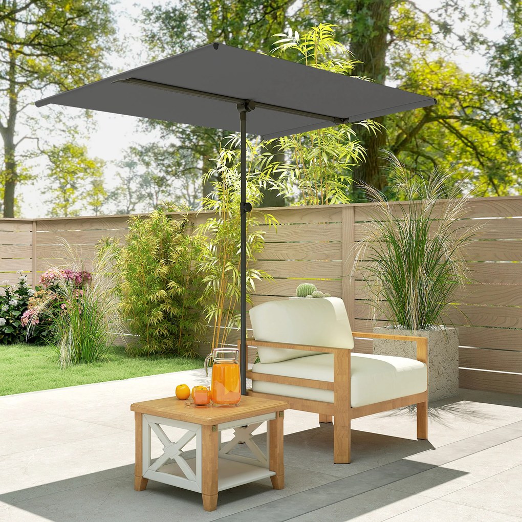 Outsunny Umbrelă de Soare cu Protecție UPF 50+, Înclinare la 180° și Înălțime Reglabilă, 150x205x120-215 cm, Gri Închis | Aosom Romania