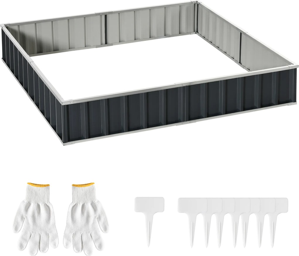 Outsunny Pat Modular Suprainălțat pentru Legume, Structură din Oțel Zincat, Ideal pentru Plante și Ierburi, 258x90x30 cm, Gri Inchis | Aosom Romania