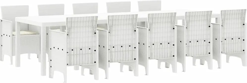 vidaXL Set de masă pentru grădină 11 pcs Alb Ratan sintetic și oțel