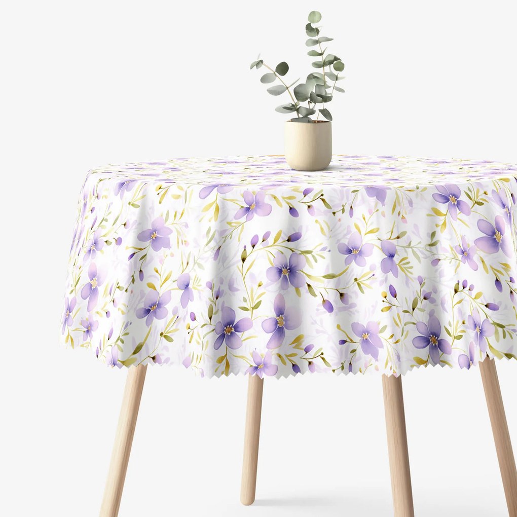 Goldea față de masă teflonată - flori violete - rotundă Ø 110 cm