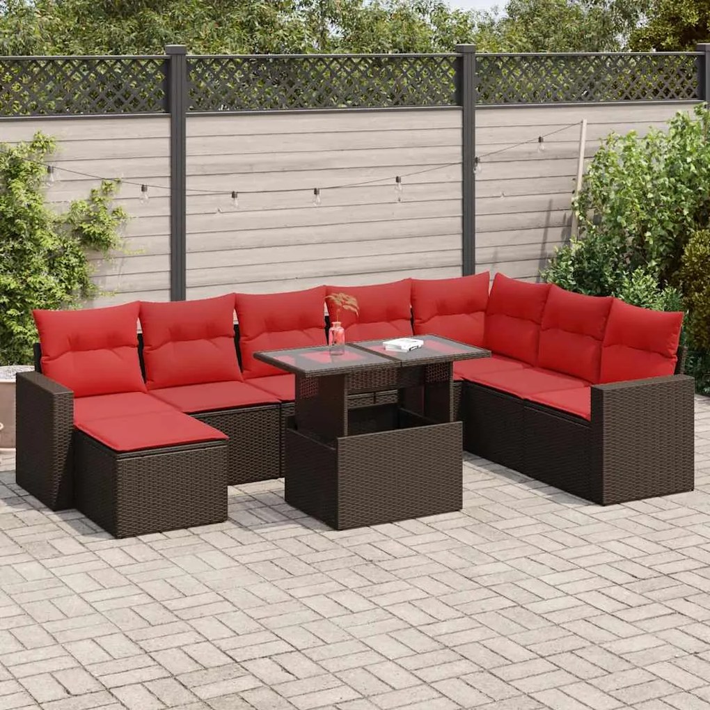 vidaXL Set canapele de grădină cu perne, 9 piese, maro, poliratan