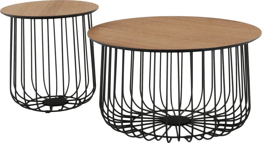 Set de două mese de cafea, stejar / negru, GROTO