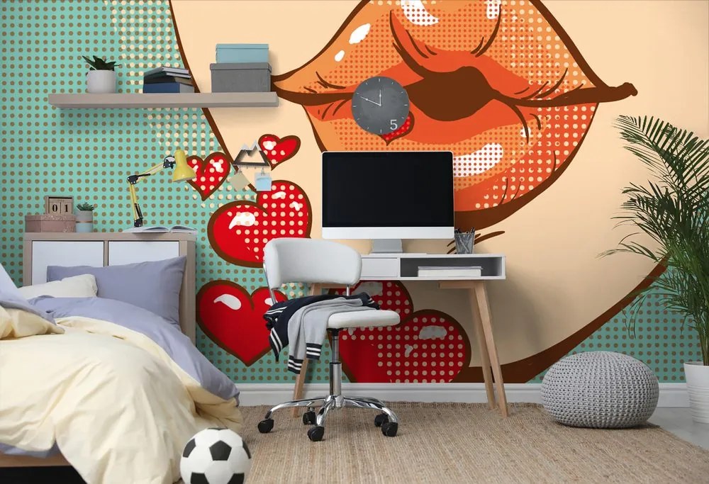 Tapet pop art sărut plin de dragoste