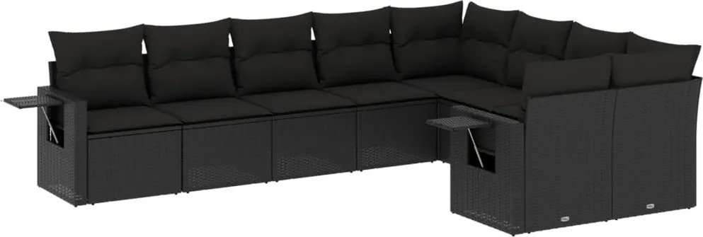 vidaXL Set mobilier de grădină cu perne, 9 piese, negru, poliratan