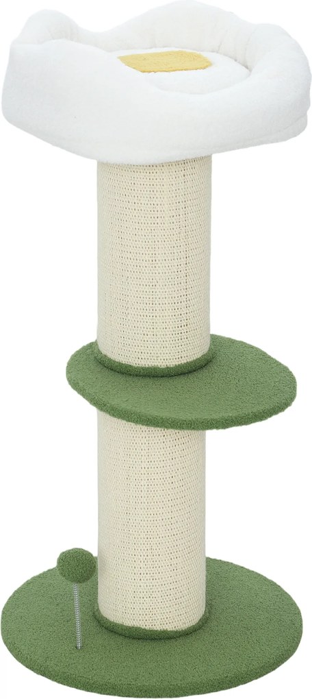 PawHut Ansamblu pentru Pisici, din Sisal și Pat în Formă de Floare Verde, 92cm | Aosom Romania