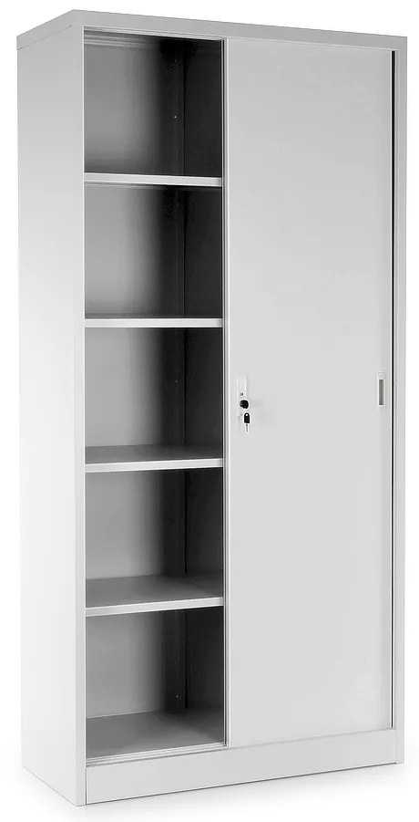Dulap metalic universal cu uși glisante 90 x 40 x 185 cm, încuietoare cilindrică, gri - ral 7035