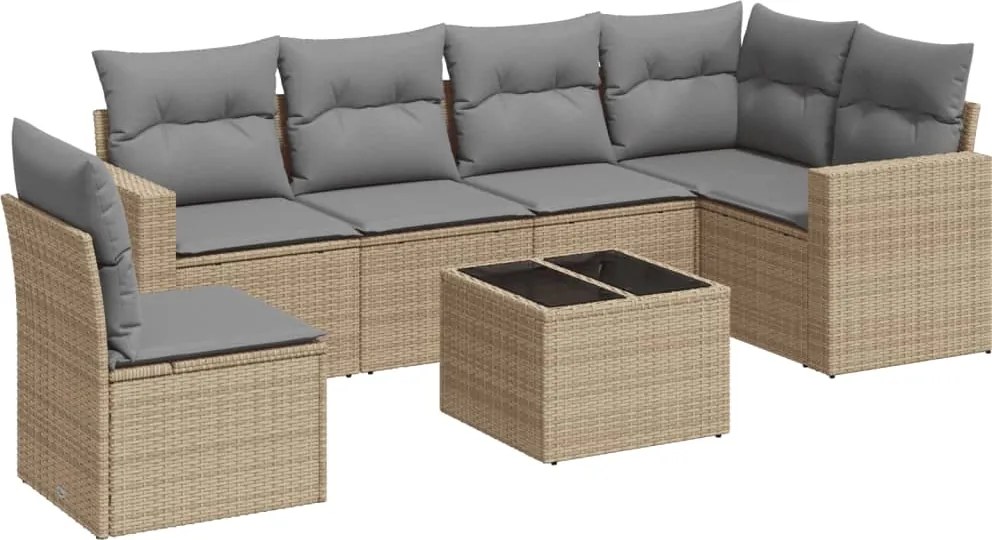 vidaXL Set canapele de grădină, 7 piese, cu perne, bej, poliratan
