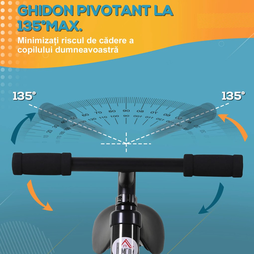 HOMCOM Bicicletă Fără Pedale Copii 2-5 Ani cu Șa Reglabilă, Roți și Pedale Negru | Aosom Romania