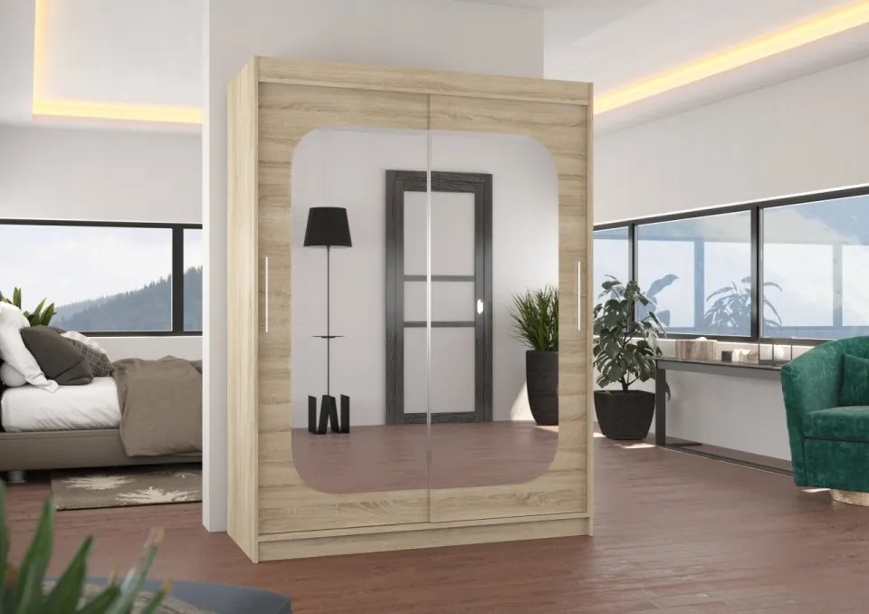 Dulap cu usi glisante si oglinda 150x200 cm, Clever, ADRK Furniture (Culoare: Alb)