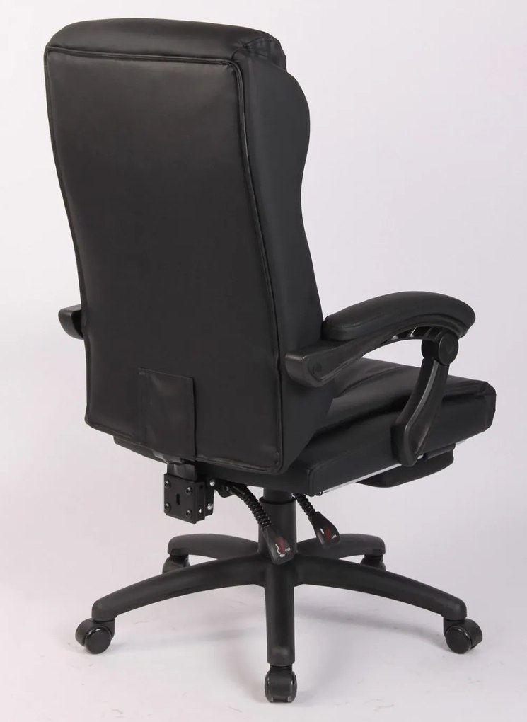 Scaun directorial, suport picioare, inaltime reglabila, spatar rabatabil 90-130 grade, piele PU, Negru