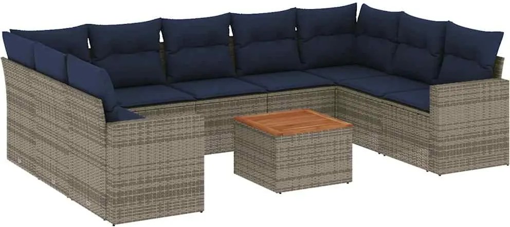 vidaXL Set canapele de grădină cu perne, 10 piese, gri, poliratan