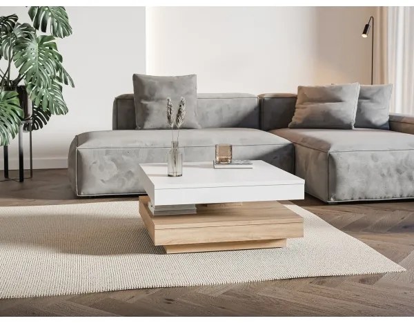 Masă de cafea TIMO, alb/stejar Sonoma