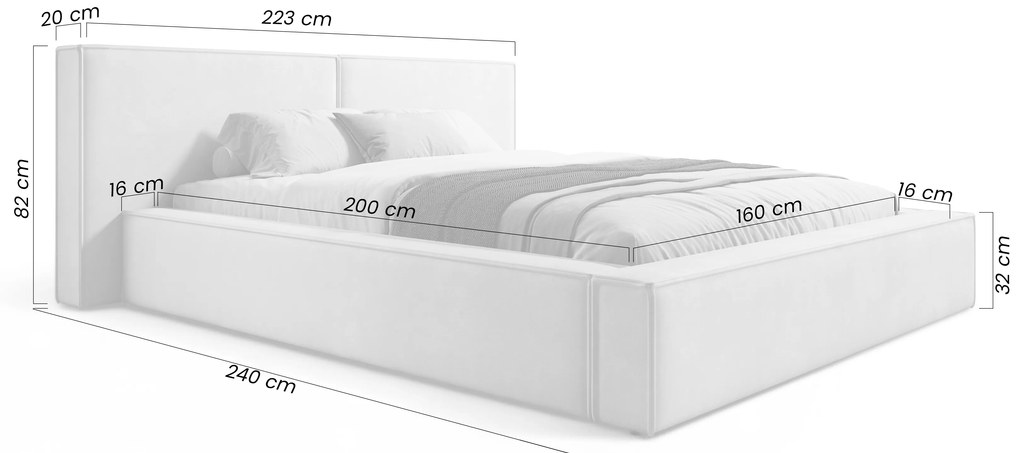 Pat tapițat Molino 160x200 cu spațiu depozitare - velur gri închis Castel 93