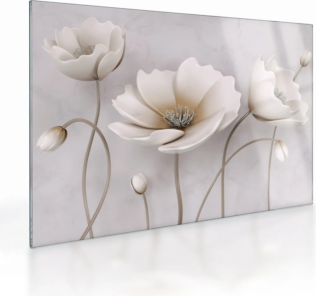 Tablou pe sticlă cu florile albe (70x50 cm)