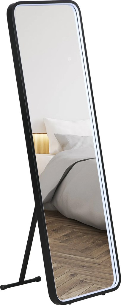 HOMCOM Oglindă corp întreg cu lumină LED Oglindă de podea 151,5x50 cm Independentă sau pentru perete cu lumină reglabilă în 3 culori | Aosom Romania