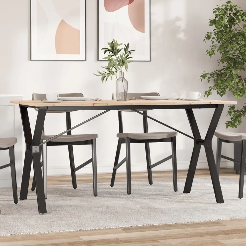 vidaXL Masă de bucătărie, cadru Y, 160x80x75cm lemn masiv pin și Oţel