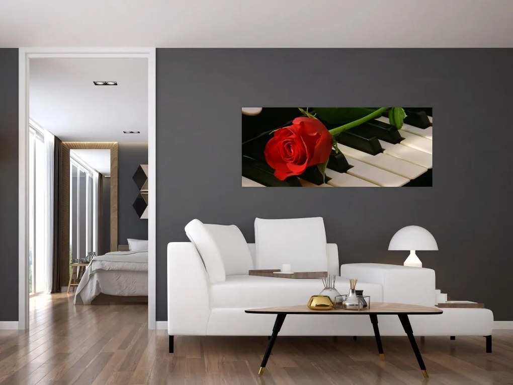 Tablou - Pian și trandafiri (120x50 cm)