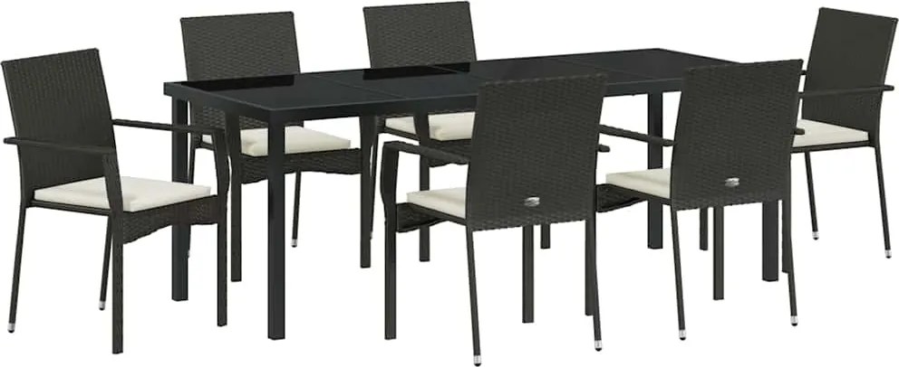 vidaXL Set de masă pentru grădină cu pernă 7 pcs Negru poliratan