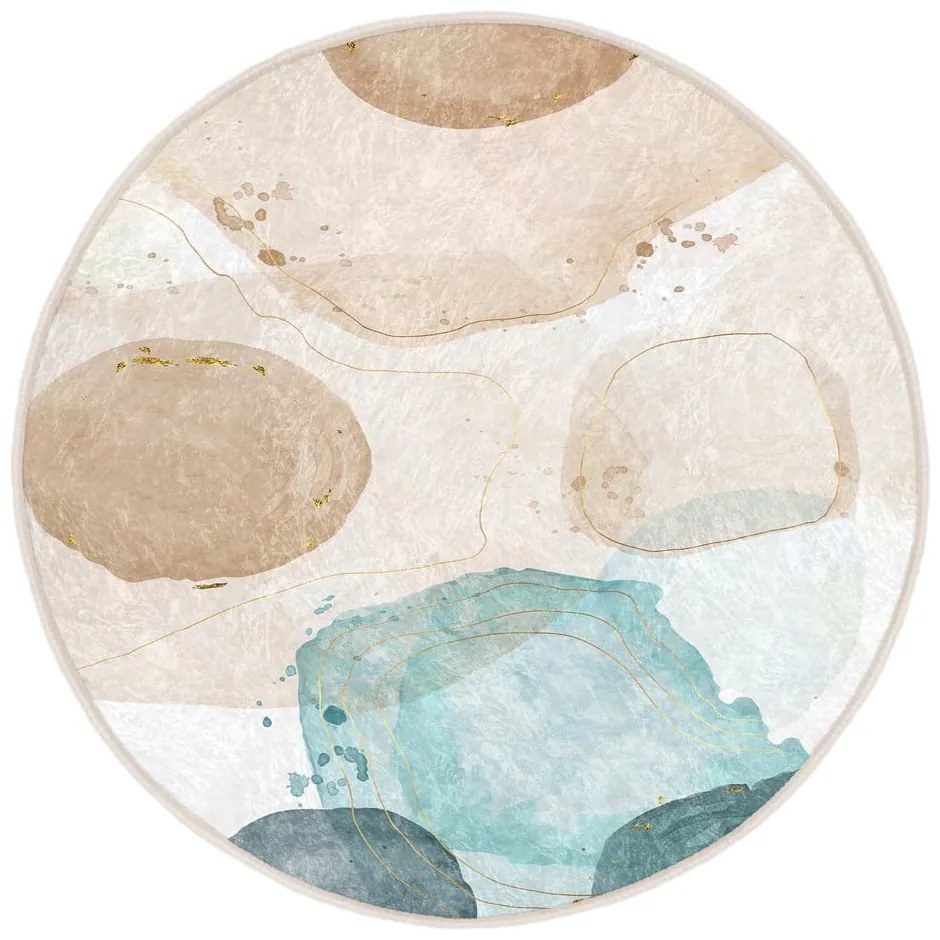 Covor albastru/bej lavabil rotund ø 80 cm Puddle – Mila Home