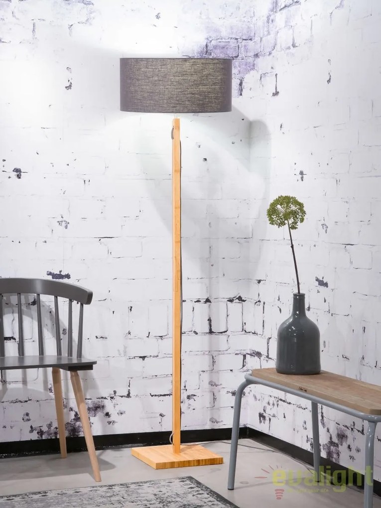 Lampadar modern cu baza din lemn si abajur textil FUJI, gri inchis FUJI/F/4723/DG