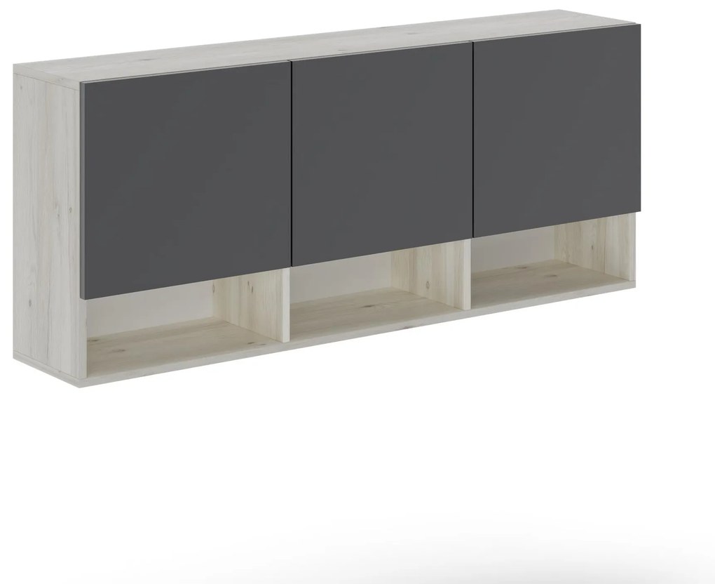 Dulap suspendat Malmo, 3 Usi, Stejar Alb/Antracit, 144 x 27 x 60 cm