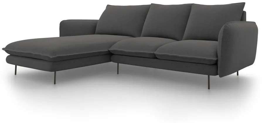 Coltar tapitat Vienna 5 locuri picioare negre – L255 x l170 x h95
