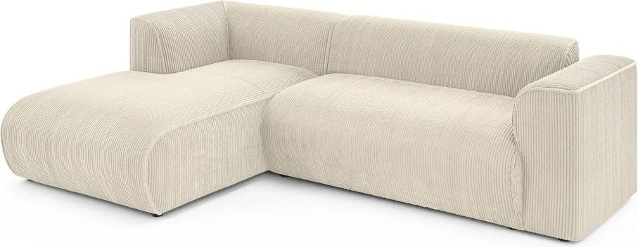 Colțar bej cu tapițerie din catifea reiată (cu colț pe partea stângă/cu șezlong) Merid – Ropez