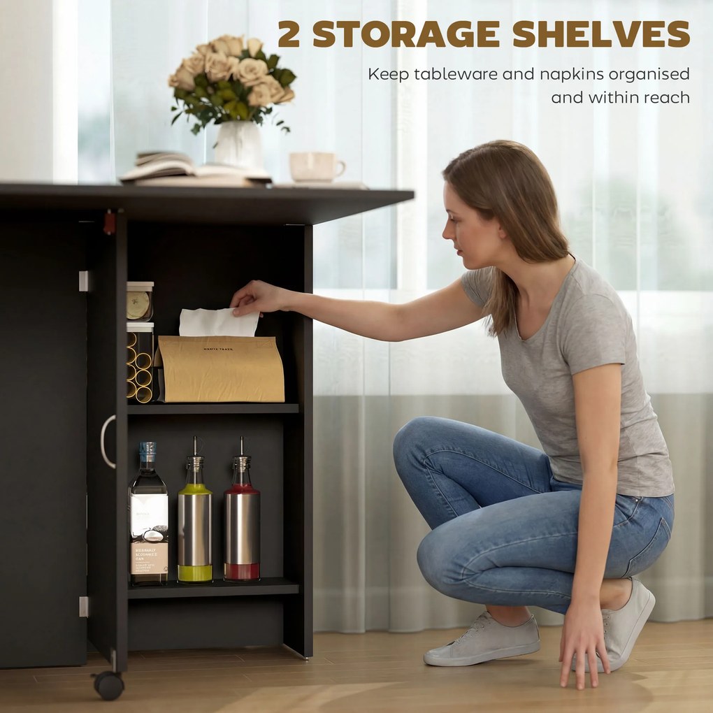 HOMCOM Masă Pliantă din Lemn cu Roți, pentru 4-6 Persoane, 75x140x75 cm, Negru | Aosom Romania