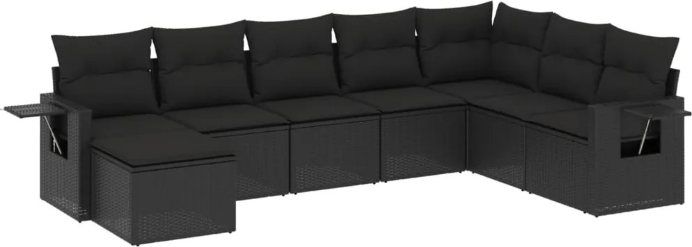 vidaXL Set mobilier de grădină cu perne, 8 piese, negru, poliratan