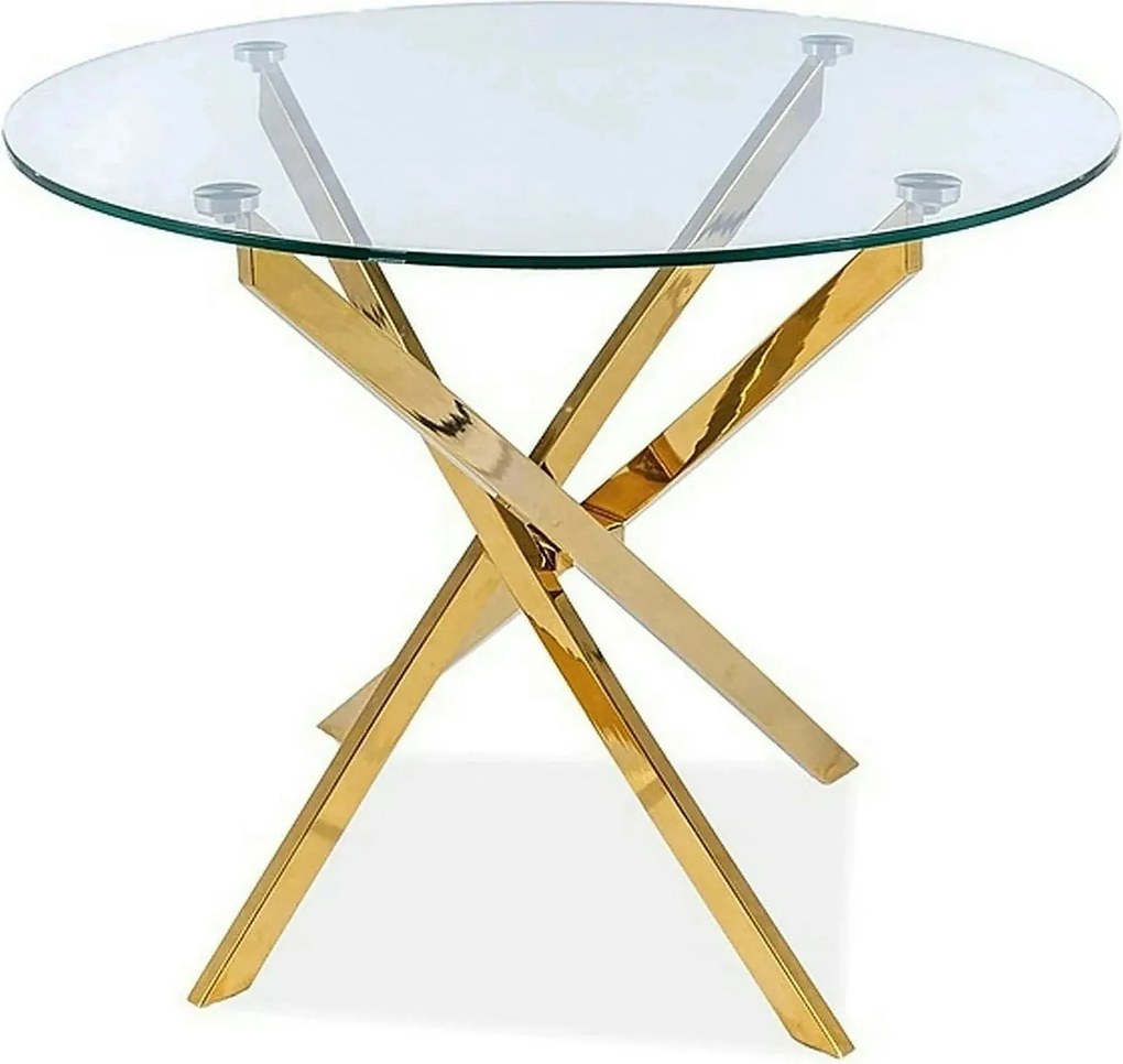 Masa AGIS, transparent/auriu, sticla securizata/metal, 90x90x75 cm