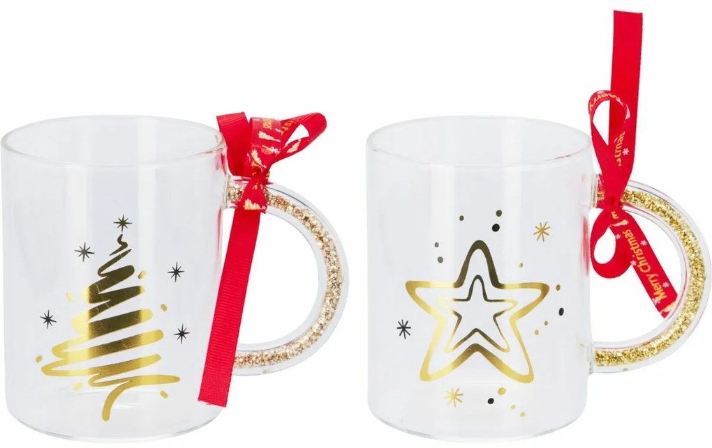Set de 2 căni de sticlă Golden Xmas 300 ml