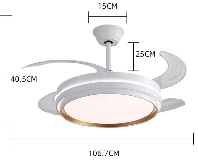 Lustră LED cu Ventilator Retractabil, 3 Tonuri de Lumină, Motor Cupru, Temporizare și Telecomandă, Alb